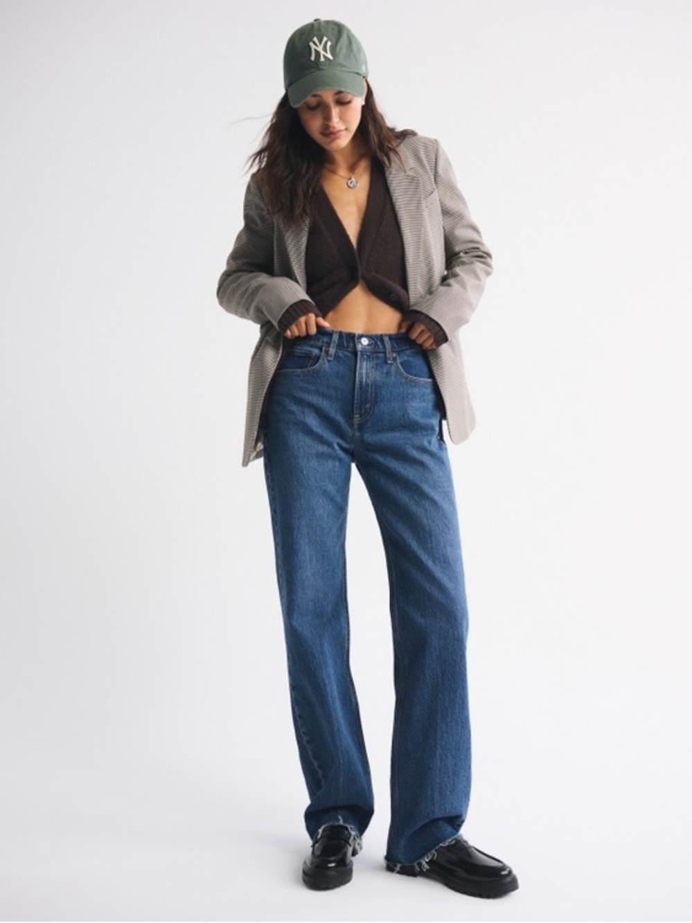 Abercrombie & Fitch Womens Straight Leg Jeans in Dark Blue Denim